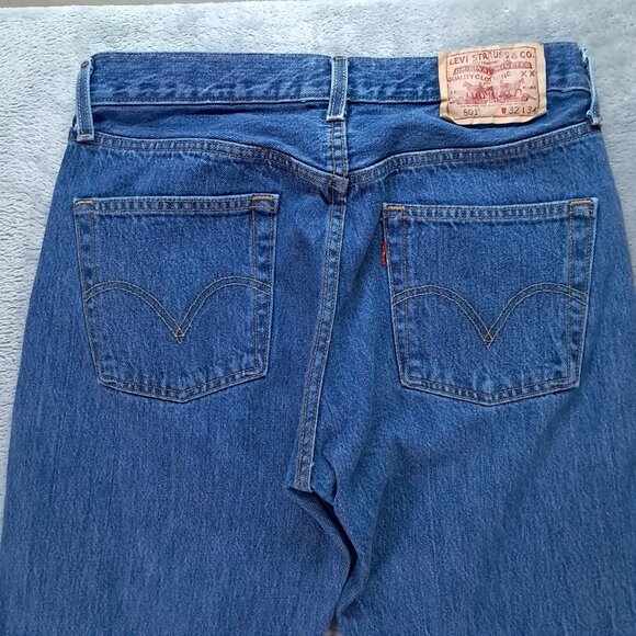 Levis 501 XX Jean Men 32x33, Tag 32x34 Blue Denim Button Fly Relaxed Straight - Picture 4 of 15